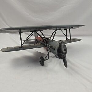 Biplane Gray And Red 12" X 12" metal Decorative Tail Dragger